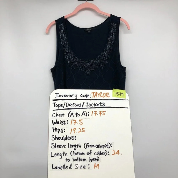 RW&Co Navy Sleeveless Beaded Mesh Detail Tank Top size M - Picture 14 of 15